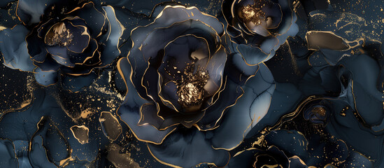Black and gold roses background