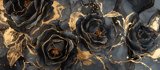 Black and gold roses background