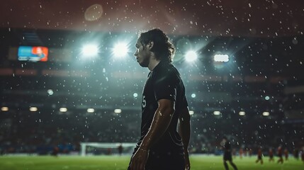 a soccer player at the end of the match in the stadium - obrazy, fototapety, plakaty