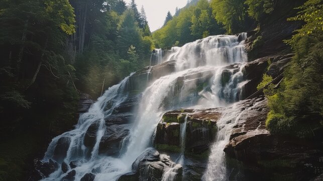 Summer view of the beautiful waterfalls in Lakes 