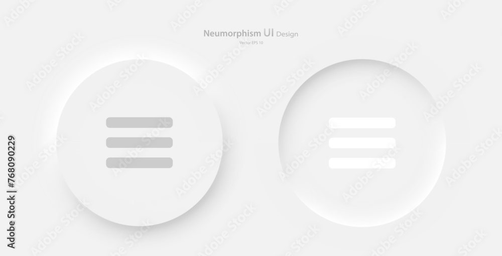 Poster a set of round menu buttons on a white background. user interface elements in the style of neumorphi