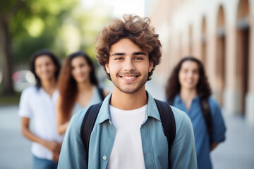 Obraz premium Young students and pupils in school college library on a break spending study year back school Generative AI