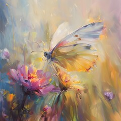 Enchanting Butterfly Dance Among Blooming Floral Garden in Vibrant Ethereal Painting
