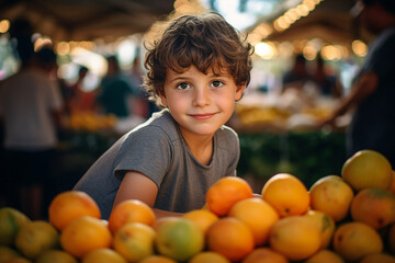 Fototapeta premium Smiling person enjoying a day at the farmers market generative AI image