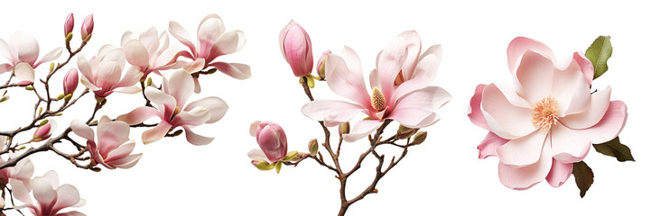 Obraz na płótnie Canvas Collection of magnolia flowers isolated on transparent or white background
