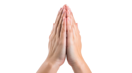 female hands praying on white isolated background