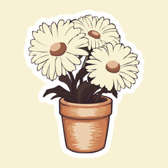 Add a burst of color to any surface with our pot of vibrant flowers vector sticker design. Nature's elegance in a charming illustration. Vector graphic design.