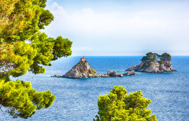 Beautiful view of Adriatic sea with small islet Sveta Nedelja.