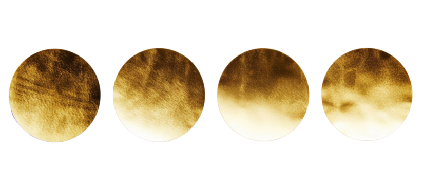 gold round stickers on a white isolated background