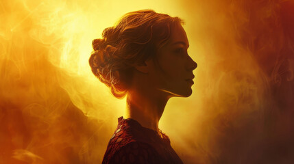 Silhouette of a woman with artistic backlight and smoke effects