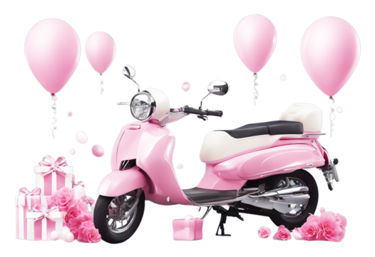 moped colors balloons A set flowers Pink Vector clipart gifts Day Mother Bike Gift Bicycle Mom Tree Bunch Flower Woman Isolated Heart Love White Box Celebration Delivery