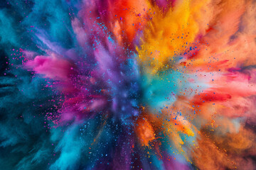 Colored powder explodes in the air,vivid colorful abstract background, creativity and Holi festival concept. - obrazy, fototapety, plakaty