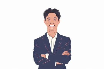 正面の笑顔の日本人の男性ビジネスマン（白背景・サラリーマン・スーツ）