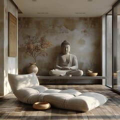 Serene Zen Landscape with Stones, Water, and Flowers