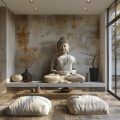 Serene Zen Landscape with Stones, Water, and Flowers