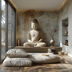 Serene Zen Landscape with Stones, Water, and Flowers