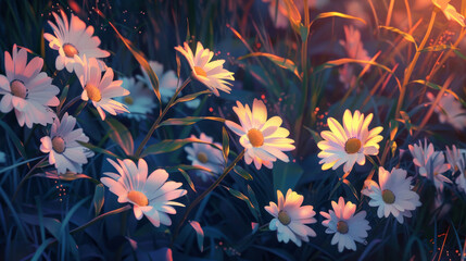 Obraz premium Close up of daisies with their delicate petals, beautiful spring and summer background.