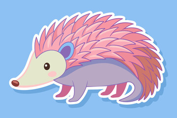 Fototapeta premium a single sticker, white background, echidna with long nose, cute, pastel colour, vector style