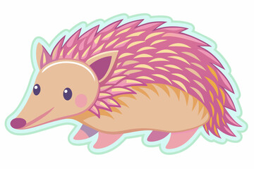 a single sticker, white background, echidna with long nose, cute, pastel colour, vector style