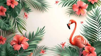Schilderijen op glas The tropical background. Summer illustration with flamingo, generative ai © Neelam