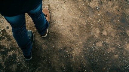 A close-up of a couple's shoes on a rugged path, highlighting their journey and connection