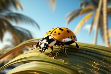 Close-up shot of ladybug on green leaf nature background, macro insect photography - 768096261