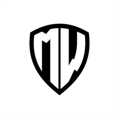 MW monogram logo with bold letters shield shape with black and white color design