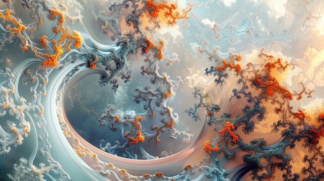 Ethereal fractals blending with biological motifs, creating a surreal landscape of lifes complexity
