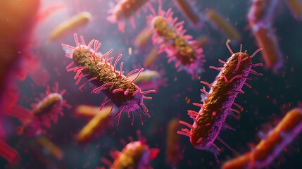 Fototapeta premium Last stand of bacteria against antibiotics, close combat, dusk lighting, high stakes