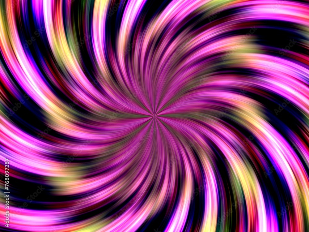 Poster vortex and rays with neon pink colors - abstract graphic with effect of depth of space, motion, rota
