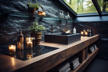 Stylish modern bathroom interior design with elegant decor and contemporary fixtures - 768097206