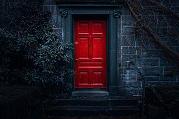 a red door in a building - Powered by Adobe