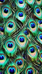 Obraz premium Intricate close up photos showcasing colorful peacock feathers for an exquisite background
