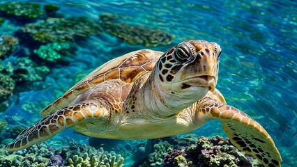 Fototapeta premium Majestic Sea Turtle Swimming in the Ocean on World Turtle Day