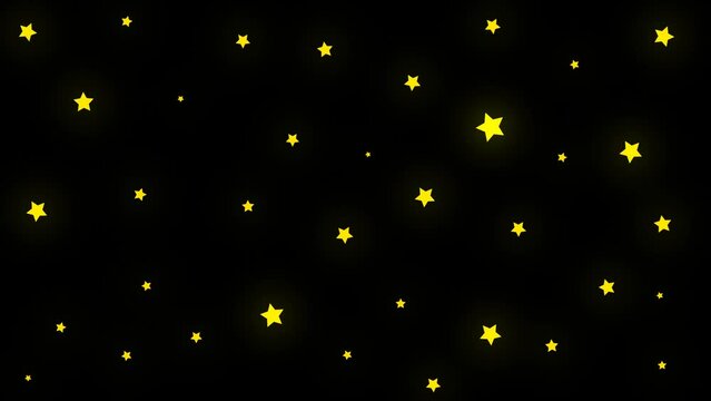 Twinkling stars animation, gold cartoon, flat, vector, doodles style stars blinking, glitter on black background, night sky.