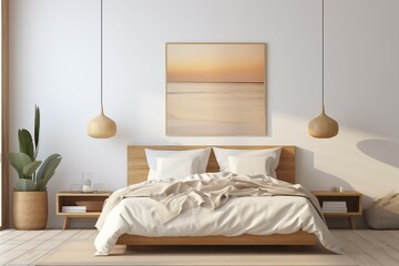 Soft bed and lamp in white modern badroom for comfort and relax design