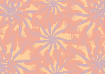 Floral backdrop in light orange-purple tones for wallpapers or fabrics. Tropical motifs for fashion trends, business concepts, covers, scrapbooking, interior solutions, tiles, posters, prints, etc.