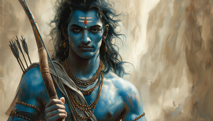Hindu god Rama with bow and arrows. Ramanavami celebration - obrazy, fototapety, plakaty
