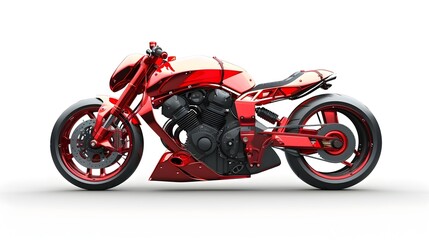 Red motorcycle, futuristic style, on white background