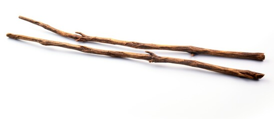 The image depicts two sticks positioned next to each other on a white background. The sticks are parallel and closely aligned, creating a simple and minimalist composition.