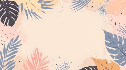 Pastel card banner frame for greeting and wedding invitations, decorative overlay with leaves