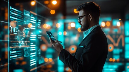 Businessman using futuristic interface