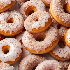 Heap of donuts with pink icing with sprinkles