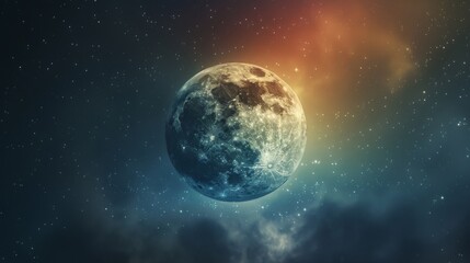 Aurora borealis like rainbow colors on the moon sky with a surreal weird dark touch Background created with Generative AI Technology
