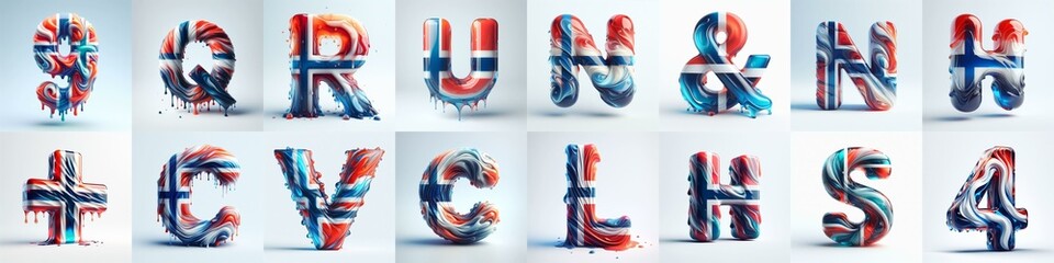 Norway flag colors lettering. AI generated illustration