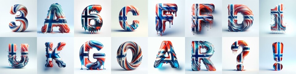 Norway flag colors lettering. AI generated illustration