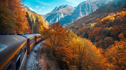 Train Ride Through Colorful Autumnal Scenery - obrazy, fototapety, plakaty