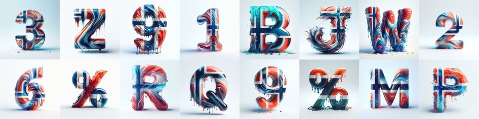 Norway flag colors lettering. AI generated illustration