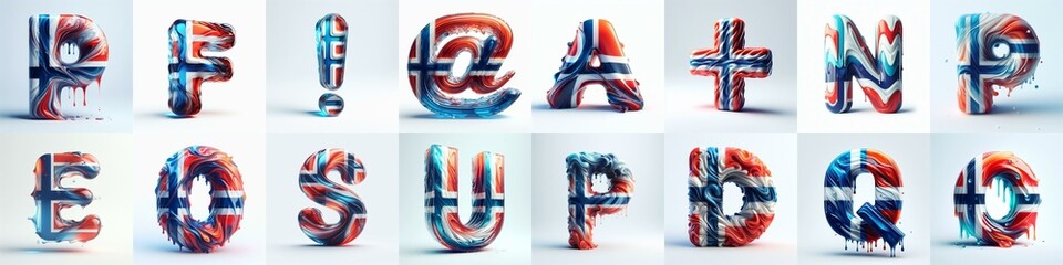 Norway flag colors lettering. AI generated illustration