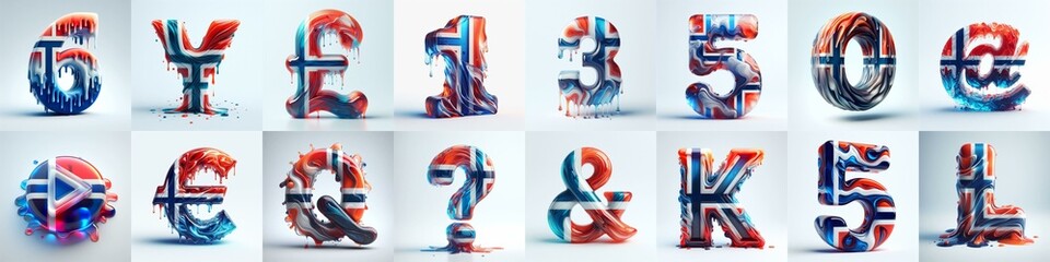 Norway flag colors lettering. AI generated illustration